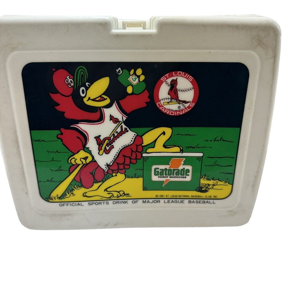 Vintage St Louis Cardinals Lunch Box‎ Thermos Gatorade Baseball Bird 1991